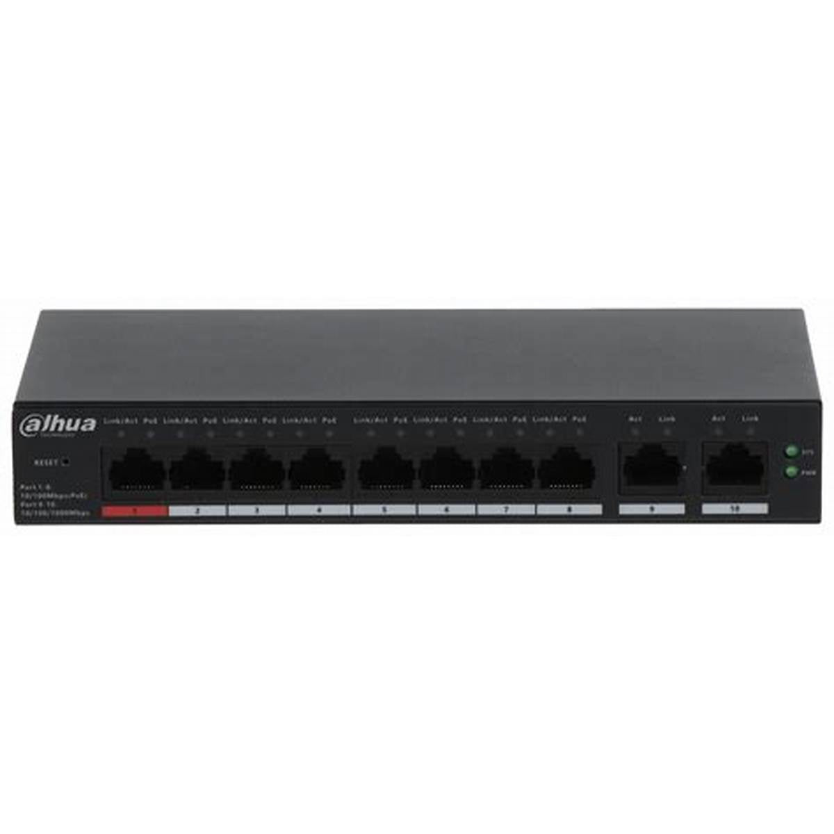 DH-CS4010-8ET-110. Switch Dahua 8 Puertos PoE 10/100 2 puertos uplink 10/100/1000 administrado por c
