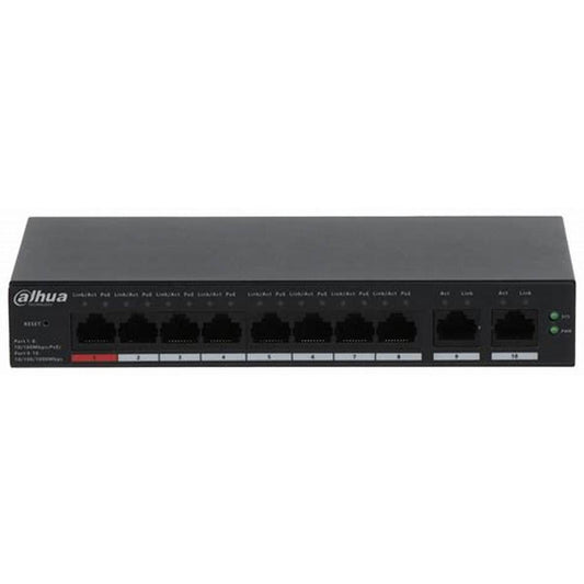 DH-CS4010-8ET-110. Switch Dahua 8 Puertos PoE 10/100 2 puertos uplink 10/100/1000 administrado por c